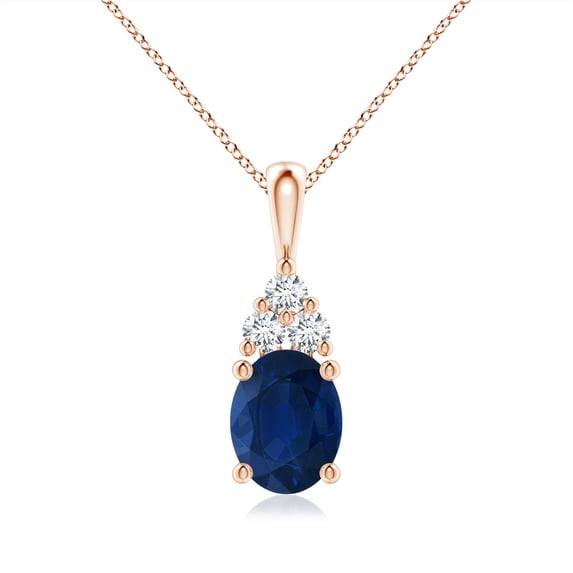 ANGARA Natural 2 Ct Sapphire Solitaire Pendant with Trio Diamond in 14K Rose Gold for Women (Size-9x7mm) | September Birthstone, Anniversary, Jewelry Gift for Women | Natural Blue Sapphire Necklace