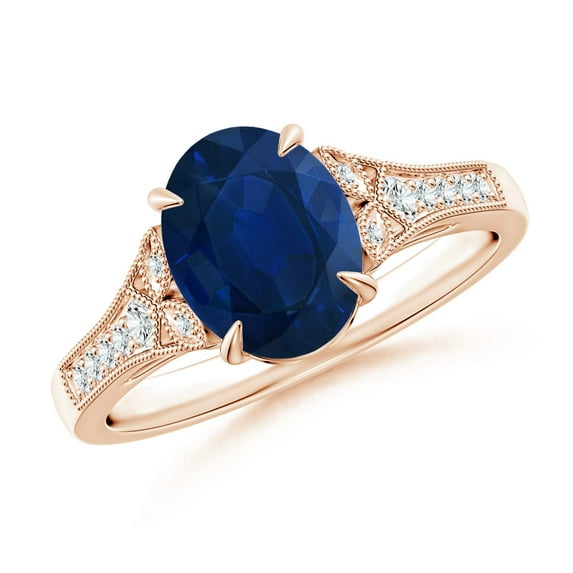 ANGARA Natural 2 Ct Aeon Sapphire Engagement Ring with Milgrain in 14K Rose Gold for Women (Size-9x7mm) | September Birthstone, Anniversary, Jewelry Gift for Women | Natural Sapphire Ring