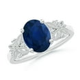 thumbnail image 1 of Angara Natural 2 Ct. Blue Sapphire with Diamond Vintage Inspired Ring in 14K White Gold for Women (Ring Size: 3.5), 1 of 9
