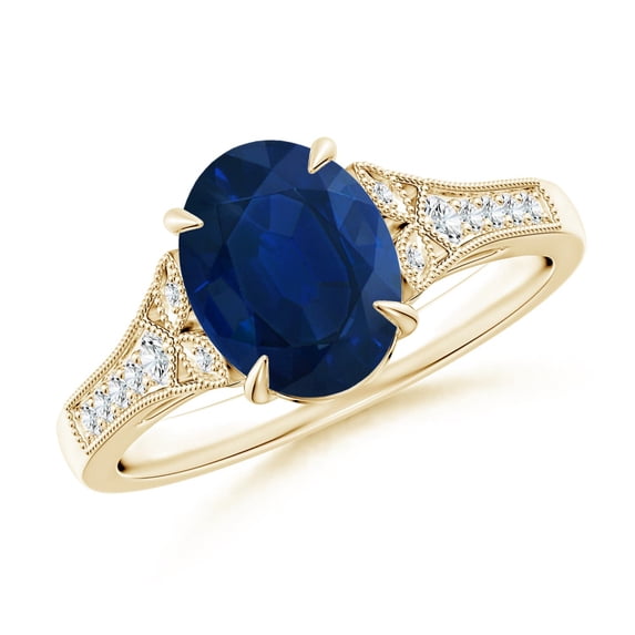 ANGARA Natural 2 Ct Aeon Sapphire Engagement Ring with Milgrain in 14K Yellow Gold for Women (Size-9x7mm) | September Birthstone, Anniversary, Jewelry Gift for Women | Natural Sapphire Ring