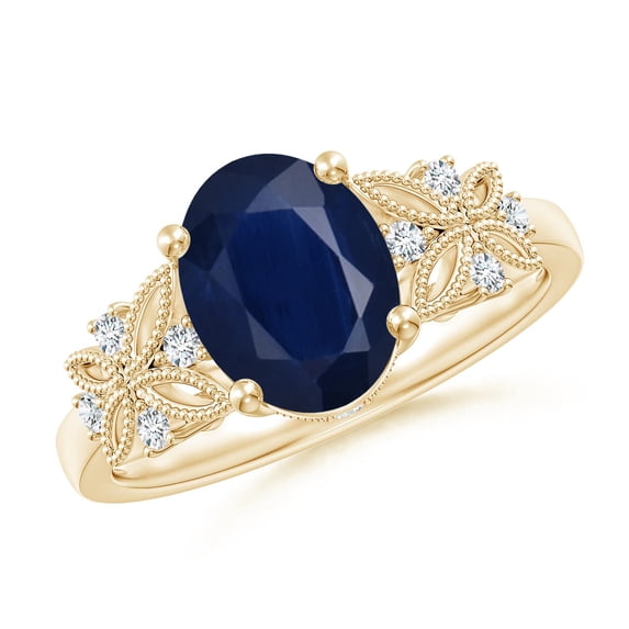 ANGARA Natural 2 Ct Vintage Style Oval Sapphire Ring with Diamonds in 14K Yellow Gold for Women (Size-9x7mm) | September Birthstone, Anniversary, Jewelry Gift for Women | Natural Blue Sapphire Ring