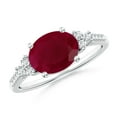 thumbnail image 1 of ANGARA Natural Horizontally Set 2 ct Ruby Engagement Ring with Trio Diamond Accents in 14K White Gold for Women (Size-9x7mm) | July Birthstone, Anniversary, Jewelry Gift for Women | Natural Ruby Ring, 1 of 9