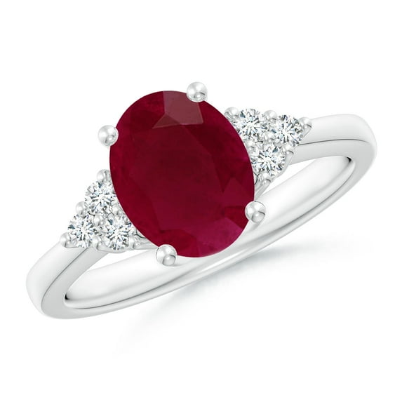 ANGARA Natural Solitaire Oval 2 ct Ruby and Diamond Promise Ring in 14K White Gold for Women (Size-9x7mm) | July Birthstone Jewelry for Her | Natural Ruby Rings