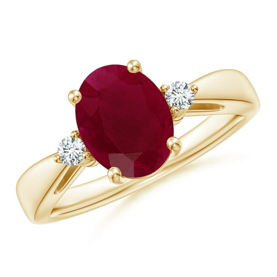 ANGARA Natural Tapered Shank 2 ct Ruby Engagement Ring with Diamond Accents in 14K Yellow Gold for Women (Size-9x7mm) | July Birthstone, Anniversary, Jewelry Gift for Women | Natural Ruby Ring