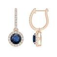 thumbnail image 1 of ANGARA Natural 2 ct Blue Sapphire Dangle Earrings with Diamond Halo in 14K Rose Gold for Women (Size-6mm) | September Birthstone, Anniversary, Jewelry Gift for Women | Natural Blue Sapphire Earrings, 1 of 7