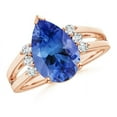 thumbnail image 1 of ANGARA Natural Pear 3.1 ct Tanzanite Ring with Triple Diamond Accents in 14K Rose Gold for Women (Size-12x8mm) | December Birthstone, Anniversary, Jewelry Gift for Women | Natural Tanzanite Ring, 1 of 8