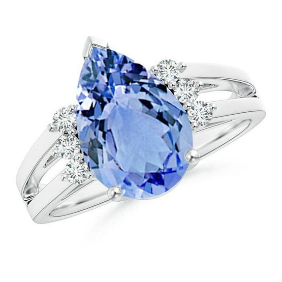 ANGARA Natural Pear 3.1 ct Tanzanite Ring with Triple Diamond Accents in 14K White Gold for Women (Size-12x8mm) | December Birthstone, Anniversary, Jewelry Gift for Women | Natural Tanzanite Ring