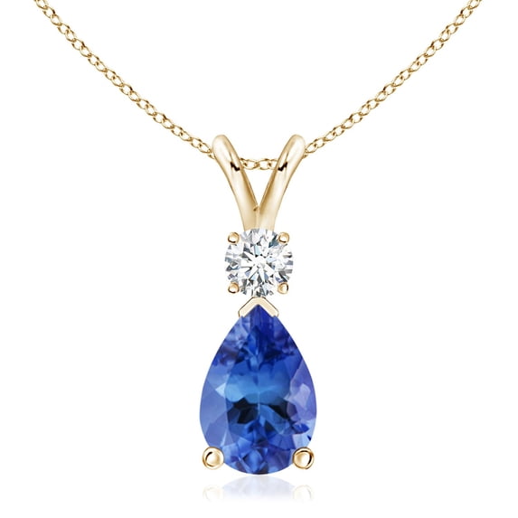 ANGARA Natural 3.1 ct Tanzanite Teardrop Pendant with Diamond in 14K Yellow Gold for Women (Size-12x8mm) | December Birthstone, Anniversary, Jewelry Gift for Women | Natural Tanzanite Necklace
