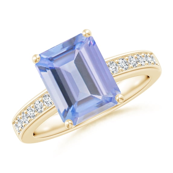 ANGARA Natural Octagonal 3.15 ct Tanzanite Cocktail Ring with Diamonds in 14K Yellow Gold for Women (Size-10x8mm) | December Birthstone, Anniversary, Jewelry Gift for Women | Natural Tanzanite Ring