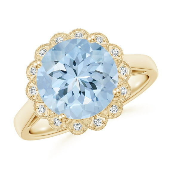 Angara Natural 3.2 Ct. Aquamarine with Diamond Halo Ring in 14K Yellow Gold for Women (Ring Size: 11.5)