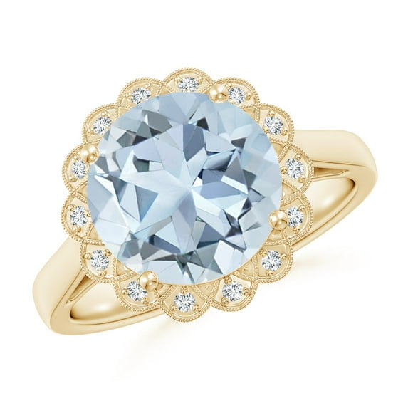 ANGARA Natural 3.2 ct Aquamarine Scalloped Halo Ring in 14K Yellow Gold for Women (Size-10mm) | March Birthstone, Birthday, Anniversary, Jewelry Gift for Women | Natural Aquamarine Ring