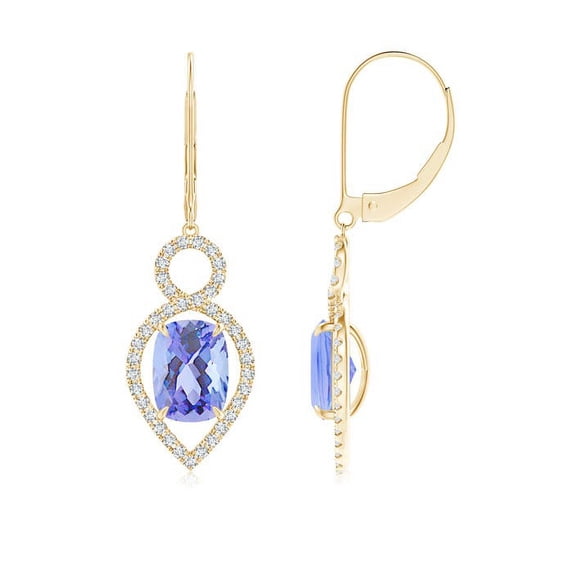 ANGARA Natural 3.2 ct Tanzanite Infinity Drop Earrings with Diamonds in 14K Yellow Gold for Women (Size-8x6mm) | December Birthstone, Anniversary, Jewelry Gift for Women | Natural Tanzanite Earrings