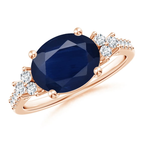 Angara Natural 3.3 Ct. Blue Sapphire with Diamond Classic Ring in 14K Rose Gold for Women (Ring Size: 11.5)