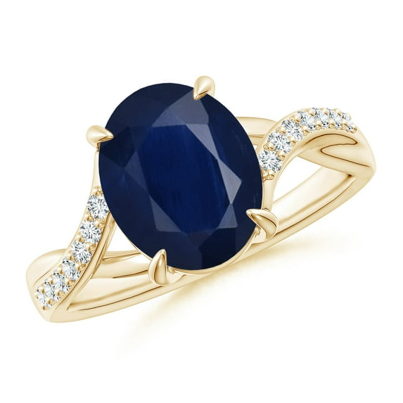 Angara Natural 3.3 Ct. Blue Sapphire with Diamond Infinity Ring in 14K Yellow Gold for Women (Ring Size: 11.5)