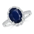thumbnail image 1 of ANGARA Natural Oval 3.3 ct Blue Sapphire and Diamond Halo Ring in 14K White Gold for Women (Size-10x8mm) | September Birthstone, Anniversary, Jewelry Gift for Women | Natural Blue Sapphire Ring, 1 of 7