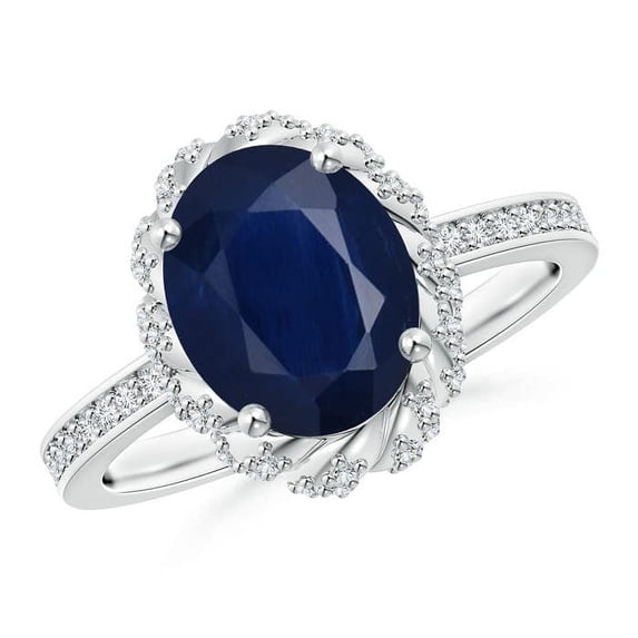 ANGARA Natural Oval 3.3 ct Blue Sapphire and Diamond Halo Ring in 14K White Gold for Women (Size-10x8mm) | September Birthstone, Anniversary, Jewelry Gift for Women | Natural Blue Sapphire Ring