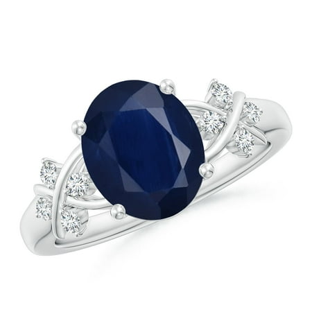 Angara Natural 3.3 Ct. Blue Sapphire with Diamond Solitaire Ring in Sterling Silver for Women (Ring Size: 7)
