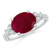 ANGARA Natural 3.3 Ct. Ruby with Diamond Classic Ring in Sterling Silver for Women (Ring Size: 6.5)