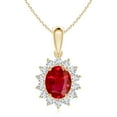 thumbnail image 1 of Angara Natural 3.3 ct Ruby Pendant Necklace for Women in 14K Yellow Gold – July Birthstone Jewelry | Oval Ruby Pendant with Floral Diamond Halo, 1 of 9