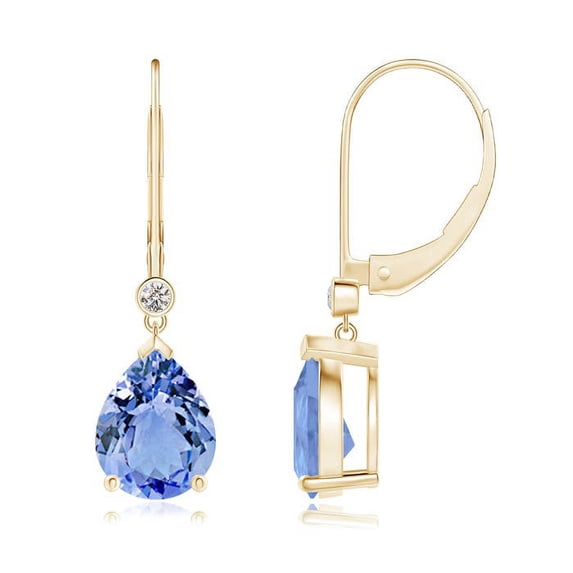 ANGARA Natural 3.3 ct Tanzanite Leverback Drop Earrings with Diamond in 14K Yellow Gold for Women (Size-9x7mm) | December Birthstone, Anniversary, Jewelry Gift for Women | Natural Tanzanite Earrings
