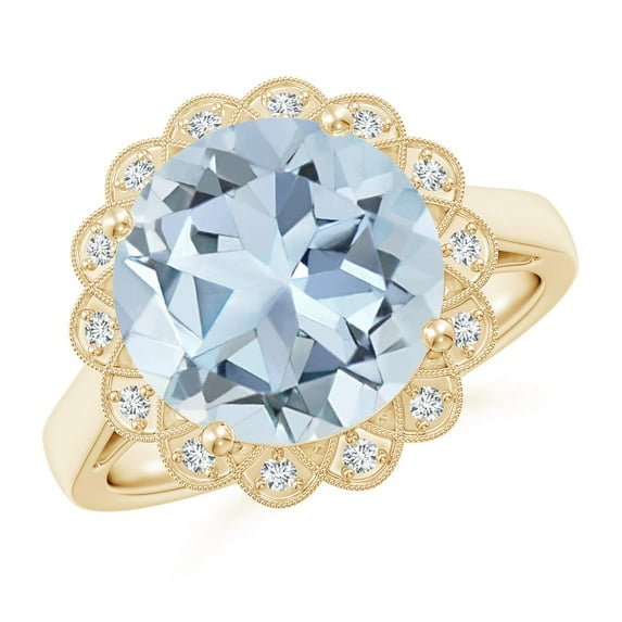 ANGARA Natural 3.4 ct Aquamarine Scalloped Halo Ring in 14K Yellow Gold for Women (Size-11mm) | March Birthstone, Birthday, Anniversary, Jewelry Gift for Women | Natural Aquamarine Ring
