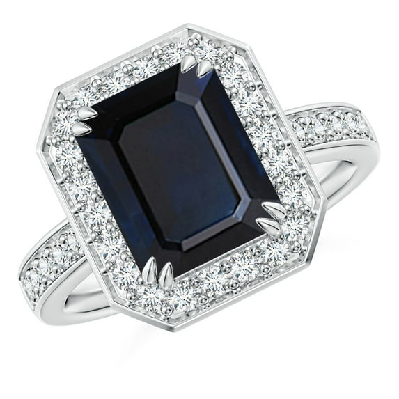 ANGARA Natural 3.4 ct Blue Sapphire Engagement Ring with Diamond Halo in 14K White Gold for Women (Size-10x8mm) | September Birthstone, Anniversary, Jewelry Gift for Women | Natural Sapphire Ring