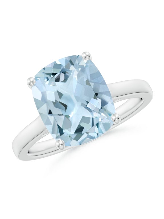 Natural 3.45 Ct. Aquamarine with Diamond Solitaire Ring in Sterling Silver for Women (Ring Size: 4)