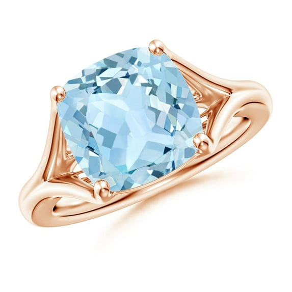 ANGARA Natural Solitaire Cushion 3.5 ct Aquamarine Split Shank Engagement Ring in 14K Rose Gold for Women (Size-10mm) | March Birthstone, Anniversary, Jewelry Gift for Women | Natural Aquamarine Ring