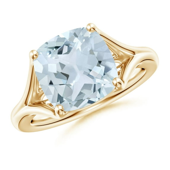 ANGARA Natural Solitaire 3.5 ct Aquamarine Split Shank Engagement Ring in 14K Yellow Gold for Women (Size-10mm) | March Birthstone, Anniversary, Jewelry Gift for Women | Natural Aquamarine Ring
