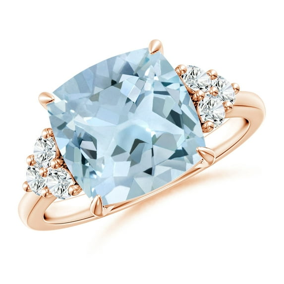 Angara Natural 3.5 Ct. Aquamarine with Diamond Classic Ring in 14K Rose Gold for Women (Ring Size: 3.5)