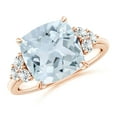 thumbnail image 1 of ANGARA Natural Cushion 3.5 ct Aquamarine Engagement Ring with Trio Diamonds in 14K Rose Gold for Women (Size-10mm) | March Birthstone, Anniversary, Jewelry Gift for Women | Natural Aquamarine Ring, 1 of 12