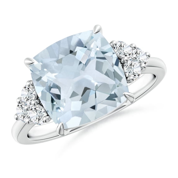 ANGARA Natural Cushion 3.5 ct Aquamarine Engagement Ring with Trio Diamonds in 14K White Gold for Women (Size-10mm) | March Birthstone, Anniversary, Jewelry Gift for Women | Natural Aquamarine Ring