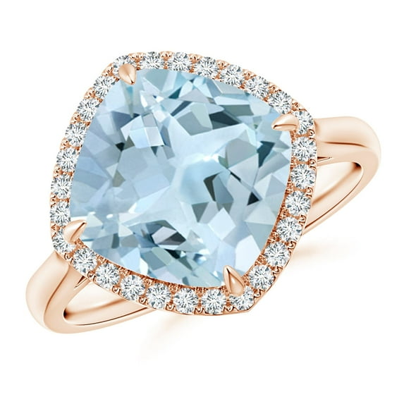 Angara Natural 3.5 Ct. Aquamarine with Diamond Halo Ring in 14K Rose Gold for Women (Ring Size: 12)