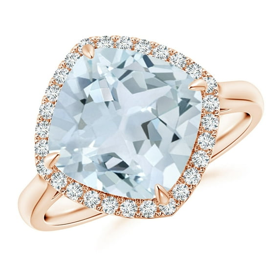 Angara Natural 3.5 Ct. Aquamarine with Diamond Halo Ring in 14K Rose Gold for Women (Ring Size: 3)