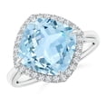 thumbnail image 1 of ANGARA Natural Claw-Set Cushion 3.5 ct Aquamarine Engagement Ring with Halo in 14K White Gold for Women (Size-10mm) | March Birthstone, Anniversary, Jewelry Gift for Women | Natural Aquamarine Ring, 1 of 9