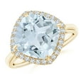 thumbnail image 1 of ANGARA Natural Claw-Set Cushion 3.5 ct Aquamarine Engagement Ring with Halo in 14K Yellow Gold for Women (Size-10mm) | March Birthstone, Anniversary, Jewelry Gift for Women | Natural Aquamarine Ring, 1 of 9