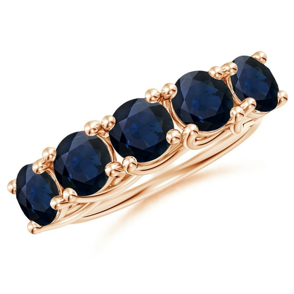 ANGARA Natural Half Eternity Five Stone 3.5 ct Blue Sapphire Wedding Band in 14K Rose Gold for Women (Size-5.5mm) | September Birthstone, Anniversary, Jewelry Gift for Women | Natural Sapphire Ring