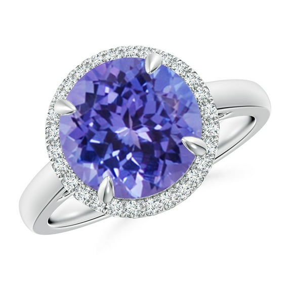 ANGARA Natural Round 3.5 ct Tanzanite Cathedral Ring with Diamond Halo in 14K White Gold for Women (Size-10mm) | December Birthstone, Anniversary, Jewelry Gift for Women | Natural Tanzanite Ring