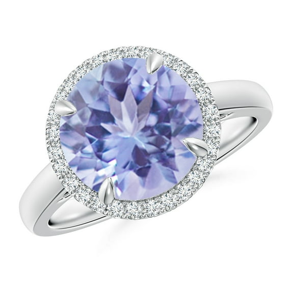 ANGARA Natural Round 3.5 ct Tanzanite Cathedral Ring with Diamond Halo in 14K White Gold for Women (Size-10mm) | December Birthstone, Anniversary, Jewelry Gift for Women | Natural Tanzanite Ring