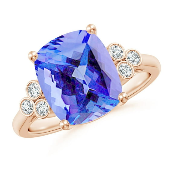 ANGARA Natural Cushion 3.8 ct Tanzanite Ring with Trio Bezel Diamonds in 14K Rose Gold for Women (Size-11x9mm) | December Birthstone, Anniversary, Jewelry Gift for Women | Natural Tanzanite Ring