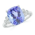 thumbnail image 1 of ANGARA Natural Cushion 3.8 ct Tanzanite Ring with Trio Bezel Diamonds in 14K White Gold for Women (Size-11x9mm) | December Birthstone, Anniversary, Jewelry Gift for Women | Natural Tanzanite Ring, 1 of 9