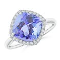 thumbnail image 1 of ANGARA Natural Claw-Set Cushion 3.8 ct Tanzanite Cocktail Halo Ring in 14K White Gold for Women (Size-9mm) | December Birthstone, Anniversary, Jewelry Gift for Women | Natural Tanzanite Ring, 1 of 9