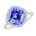 thumbnail image 1 of ANGARA Natural Claw-Set Cushion 3.8 ct Tanzanite Cocktail Halo Ring in 14K White Gold for Women (Size-9mm) | December Birthstone, Anniversary, Jewelry Gift for Women | Natural Tanzanite Ring, 1 of 9