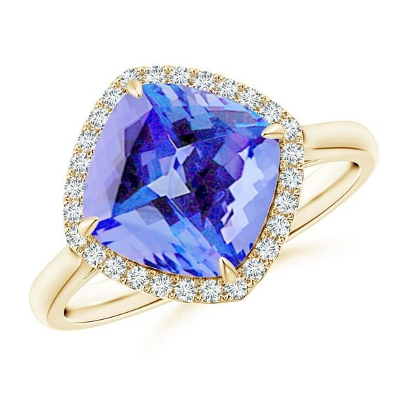 ANGARA Natural Claw-Set Cushion 3.8 ct Tanzanite Cocktail Halo Ring in 14K Yellow Gold for Women (Size-9mm) | December Birthstone, Anniversary, Jewelry Gift for Women | Natural Tanzanite Ring