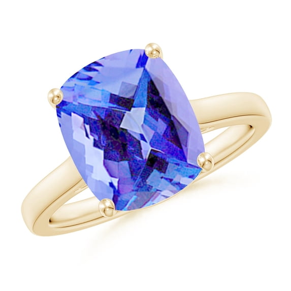 ANGARA Natural Cushion 3.8 ct Tanzanite Ring with Hidden Accents in 14K Yellow Gold for Women (Size-11x9mm) | December Birthstone, Anniversary, Jewelry Gift for Women | Natural Tanzanite Ring