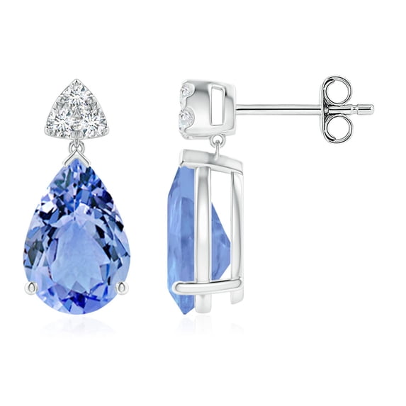 ANGARA Natural 3.9 ct Tanzanite Drop Earrings with Trio Diamonds in 925 Sterling Silver for Women (Size-10x7mm) | December Birthstone, Anniversary, Jewelry Gift for Women | Natural Tanzanite Earrings