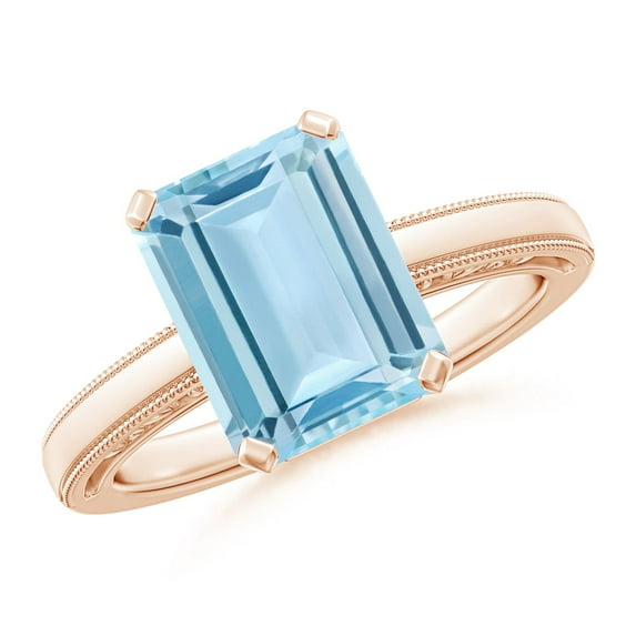 ANGARA Natural 3 ct Aquamarine Solitaire Engagement Ring with Milgrain in 14K Rose Gold for Women (Size-10x8mm) | March Birthstone, Anniversary, Jewelry Gift for Women | Natural Aquamarine Ring