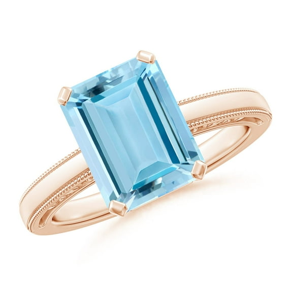 ANGARA Natural 3 ct Aquamarine Solitaire Engagement Ring with Milgrain in 14K Rose Gold for Women (Size-10x8mm) | March Birthstone, Anniversary, Jewelry Gift for Women | Natural Aquamarine Ring