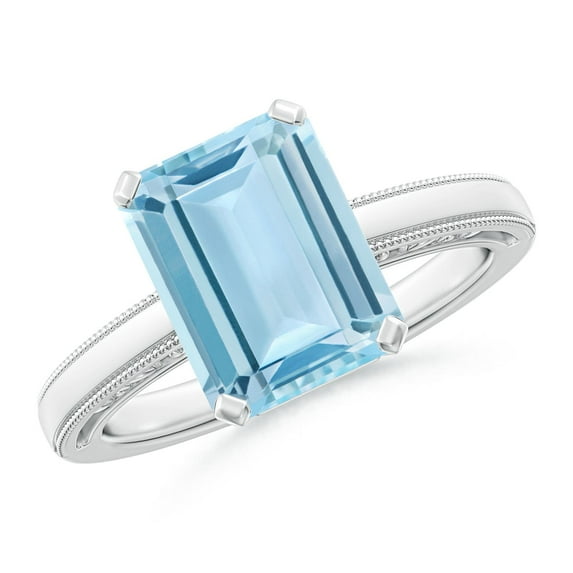 ANGARA Natural 3 ct Aquamarine Solitaire Engagement Ring with Milgrain in 14K White Gold for Women (Size-10x8mm) | March Birthstone, Anniversary, Jewelry Gift for Women | Natural Aquamarine Ring