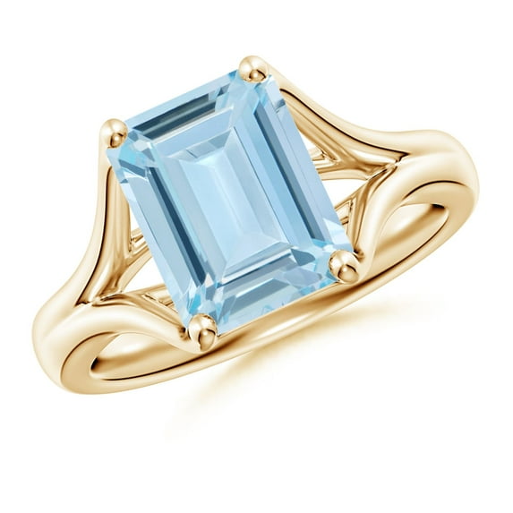 ANGARA Natural Solitaire 3 ct Aquamarine Split Shank Engagement Ring in 14K Yellow Gold for Women (Size-10x8mm) | March Birthstone, Anniversary, Jewelry Gift for Women | Natural Aquamarine Ring